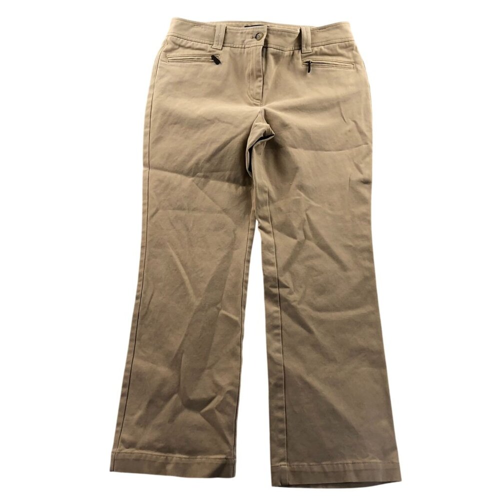 Talbots Womens Signature Pants Size 8P Tan Mid Rise Chino Wide Leg Trouser